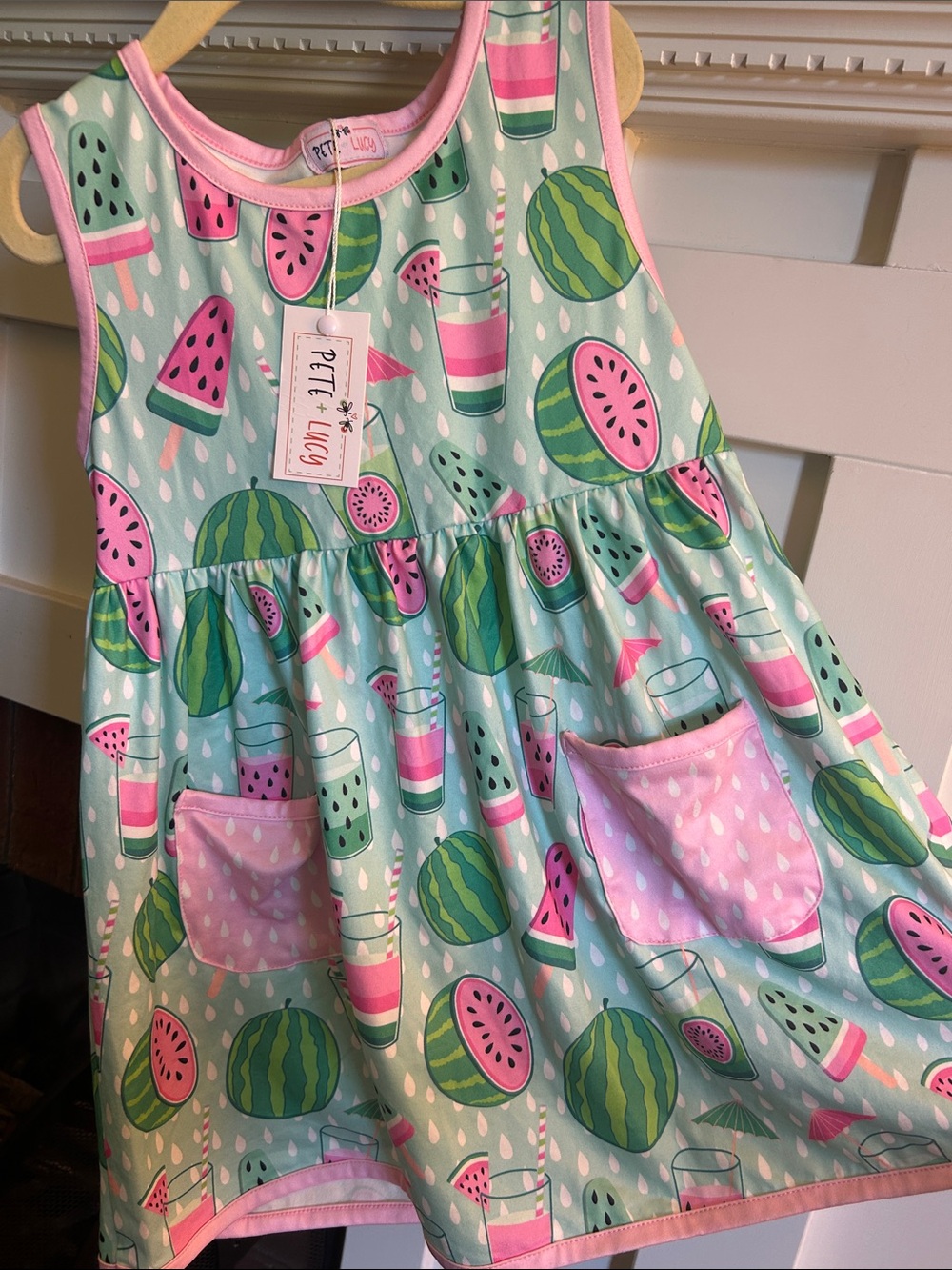 NWT Girls Pete + Lucy Watermelon Sleeveless Tunic Top 7/8 - Picture 2 of 3